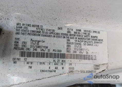 2015 Ford Focus Se из США, поврежденный, VIN 1FADP3K2XFL209028